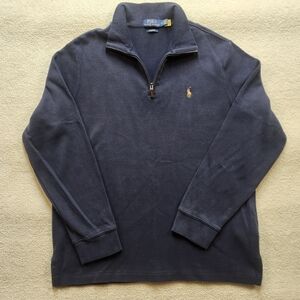 Mens Polo Ralph Lauren 1/4 Zip Pullover Sweater Size M Navy Detailed Pony Stitch